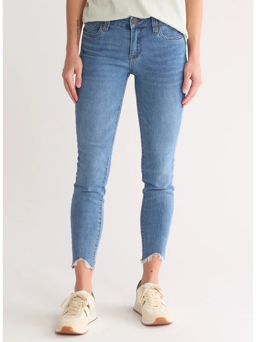 Kut from the Kloth Blue Carlo Ankle Skinny Crop Jeans with Raw Hem